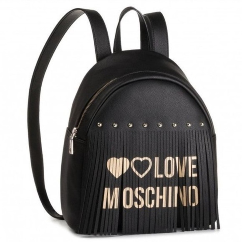 LOVE MOSCHINO Black logo and fringe backpack